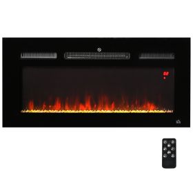 36" 1500W Recessed and Wall Mounted Electric Fireplace Inserts with Remote, Adjustable Flame Color and Brightness, Cryolite-Effect Rocks, Black