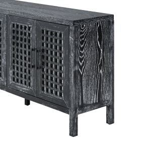 TXREM Retro Mirrored Sideboard with Closed Grain Pattern for Dining Room, Living Room and Kitchen(Black)