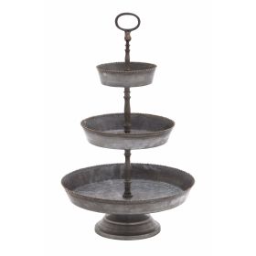 Galvanized 3 Tier Studded Tray In Metal, Silver