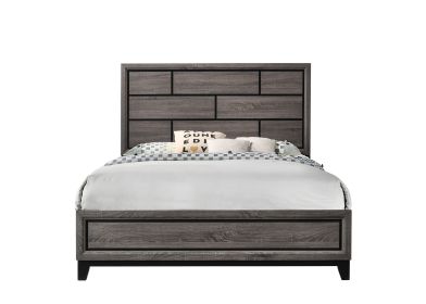 Cotemporary Gray Finish Full Size Panel Low-profile Bed Geometric Design Wooden Bedroom Furniture