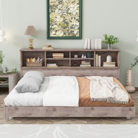 Full Size Daybed Frame with Storage Bookcases,Wood Light Oak