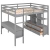 Full Size Loft Bed with Built-in Desk with Two Drawers, and Storage Shelves and Drawers,Gray(Old SKU: GX000320AAE)