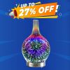 3D Fireworks Glass Vase Humidifier with 7 Color Led Night Light Aroma Essential Oil Diffuser Cool Mist Maker for Home Office