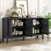 TXREM Retro Mirrored Sideboard with Closed Grain Pattern for Dining Room, Living Room and Kitchen(Black)