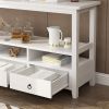 3 Tier Vintage Solid Console Table with 3 Drawers and Shelves; Industrial Console Table Coffee Table for Living Room Entry Bedroom White Color