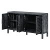 TXREM Retro Mirrored Sideboard with Closed Grain Pattern for Dining Room, Living Room and Kitchen(Black)