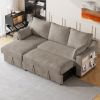 90" Pull Out Sleeper Sofa L-Shaped Couch Convertible Sofa Bed with Storage Chaise, Storage Racks and USB Ports, Light Brown