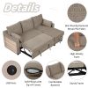 90" Pull Out Sleeper Sofa L-Shaped Couch Convertible Sofa Bed with Storage Chaise, Storage Racks and USB Ports, Light Brown