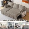 90" Pull Out Sleeper Sofa L-Shaped Couch Convertible Sofa Bed with Storage Chaise, Storage Racks and USB Ports, Light Brown