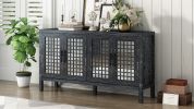 TXREM Retro Mirrored Sideboard with Closed Grain Pattern for Dining Room, Living Room and Kitchen(Black)