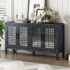 TXREM Retro Mirrored Sideboard with Closed Grain Pattern for Dining Room, Living Room and Kitchen(Black)