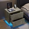 Nightstand with LED Strip Lights, Modern Bed Side Table with 2 Drawers, End Table for Living Room, Bedroom, Hallway, Grey