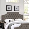 Modern Style Brown Polyfiber American Traditional 1pcs California King Size Bed Only Button Tufted Headboard Footboard Bedroom Furniture