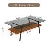 Rectangle Coffee Table, Tempered Glass Tabletop with Black Metal Legs, Modern Table for Living Room , Gray Glass