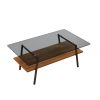 Rectangle Coffee Table, Tempered Glass Tabletop with Black Metal Legs, Modern Table for Living Room , Gray Glass