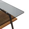 Rectangle Coffee Table, Tempered Glass Tabletop with Black Metal Legs, Modern Table for Living Room , Gray Glass