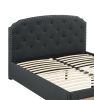 Charcoal Burlap Fabric 1pc Queen Size Bed w Drawer Button Tufted Headboard Storage Bedframe Bedroom Furniture