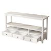 3 Tier Vintage Solid Console Table with 3 Drawers and Shelves; Industrial Console Table Coffee Table for Living Room Entry Bedroom White Color