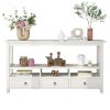 3 Tier Vintage Solid Console Table with 3 Drawers and Shelves; Industrial Console Table Coffee Table for Living Room Entry Bedroom White Color