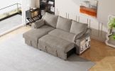 90" Pull Out Sleeper Sofa L-Shaped Couch Convertible Sofa Bed with Storage Chaise, Storage Racks and USB Ports, Light Brown