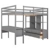 Full Size Loft Bed with Built-in Desk with Two Drawers, and Storage Shelves and Drawers,Gray(Old SKU: GX000320AAE)