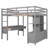 Full Size Loft Bed with Built-in Desk with Two Drawers, and Storage Shelves and Drawers,Gray(Old SKU: GX000320AAE)