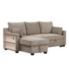 90" Pull Out Sleeper Sofa L-Shaped Couch Convertible Sofa Bed with Storage Chaise, Storage Racks and USB Ports, Light Brown