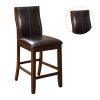 Transitional Dining Room Counter Height Chairs Set of 2pc High Chairs only Brown Cherry Unique Curved Back Espresso Leatherette Padded Seat