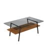 Rectangle Coffee Table, Tempered Glass Tabletop with Black Metal Legs, Modern Table for Living Room , Gray Glass