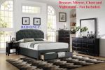 Charcoal Burlap Fabric 1pc Queen Size Bed w Drawer Button Tufted Headboard Storage Bedframe Bedroom Furniture