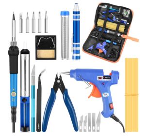 Adjustable temperature soldering iron set Engraving hot flower soldering iron soldering tool (Option: Blue-US 110V)