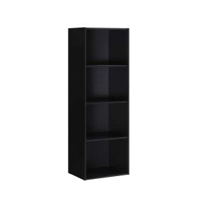 4-Shelf Wood Bookcase (Color: Black)