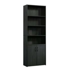 Traditional 5 Shelf Bookcase with Doors (Color: Black)