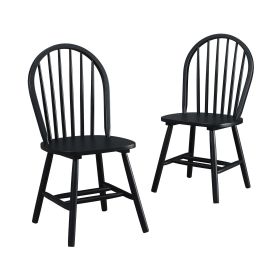 Autumn Lane Windsor Solid Wood Dining Chairs, Set of 2 (Color: Black)