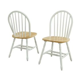 Autumn Lane Windsor Solid Wood Dining Chairs, Set of 2 (Color: White and Oak)