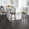 3 Pack Adjustable 24" or 29" Bronze Ladder Back Swivel Barstool, Espresso Vegan Leather Seat