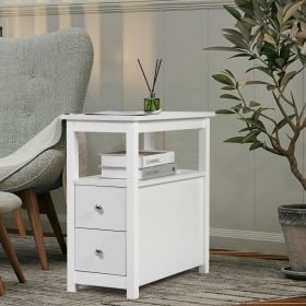 Transitional Nightstand with USB Charging Station, Wooden End Table Bedside Table, 2-Drawer Home&Kitchen Storage Cabinet (Color: White)