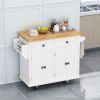 Kitchen Island Cart with Two Storage Cabinets and Two Locking Wheels,43.31 Inch Width,4 Door Cabinet and Two Drawers,Spice Rack, Towel Rack