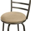 3 Pack Adjustable 24" or 29" Bronze Ladder Back Swivel Barstool, Espresso Vegan Leather Seat